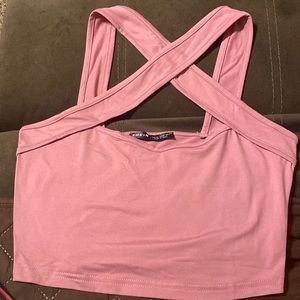 Pink double strapped crop top